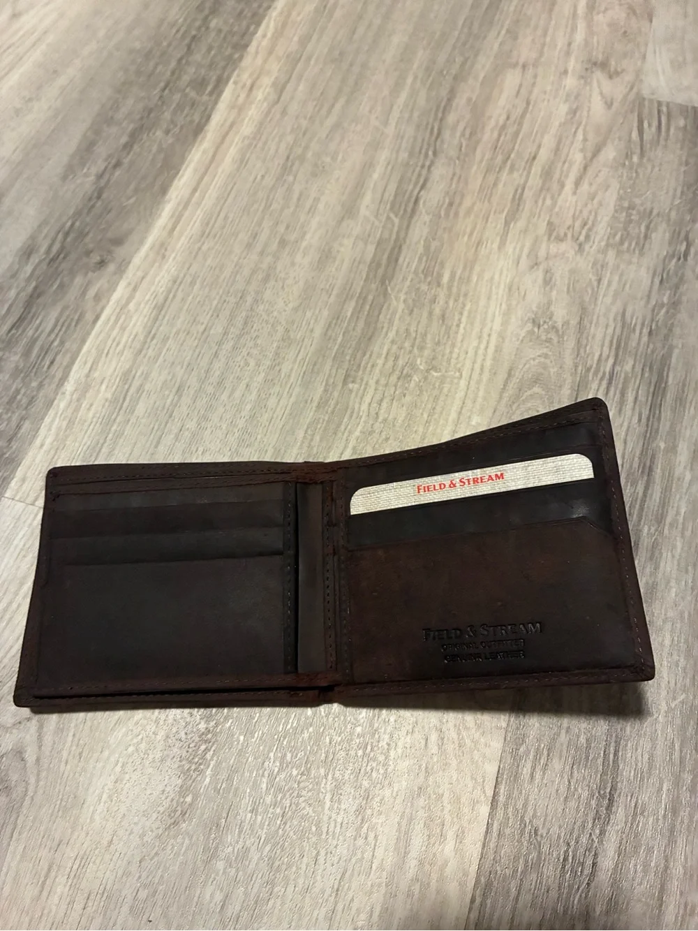 Field & Stream Dark Brown Leather Bifold Wallet with Metal Accent